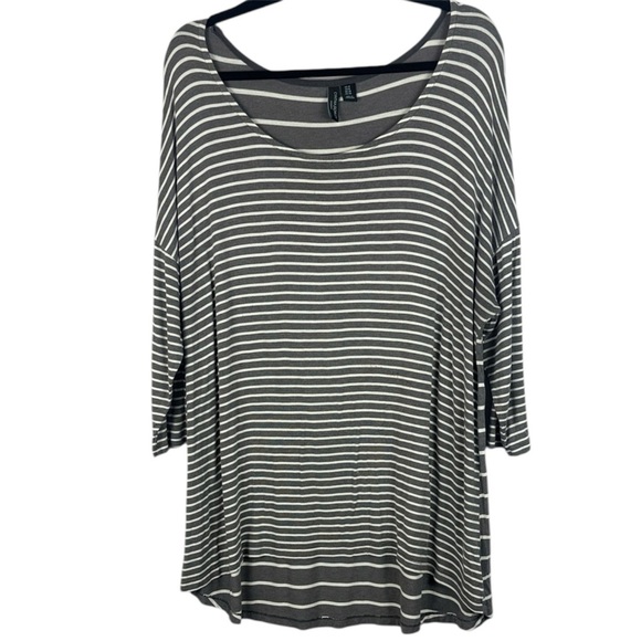 Cynthia Rowley Chic Gray Classic Striped 3/4 Sleeve 1X Tunic Top - Picture 1 of 10